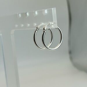925 Silver Hoop Earrings Stamped 3/4"